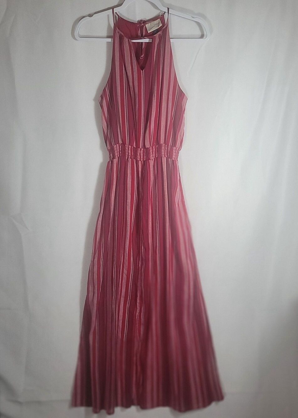 Universal Thread Red Pink Striped Halter Maxi Dress Smocked Waist Boho Small